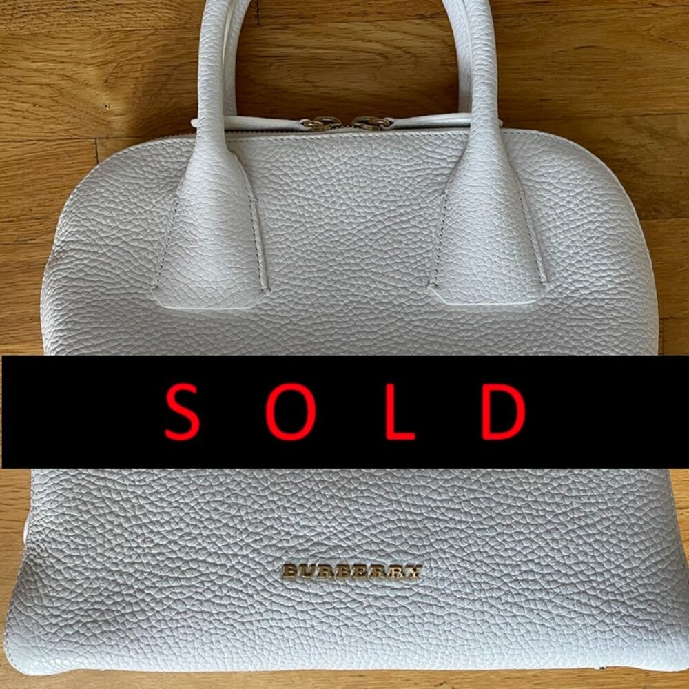 BURBERRY London Pebbled Leather Small Greenwood Bowling Bag - White
